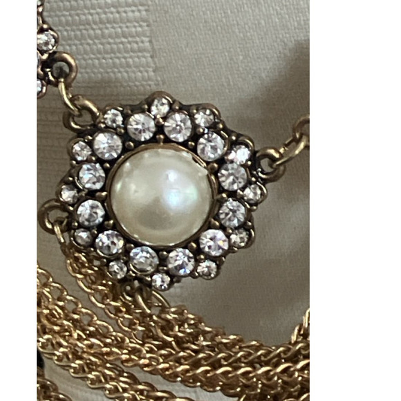 Vera Wang Faux Pearl Gold Tone Bib Statement Necklace - Picture 5 of 10